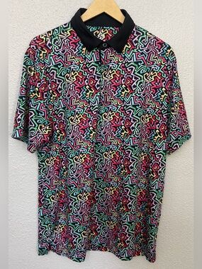 Deolax | Geometric Dry Fit Golf Polo Shirt | Multi Colored | Size Large